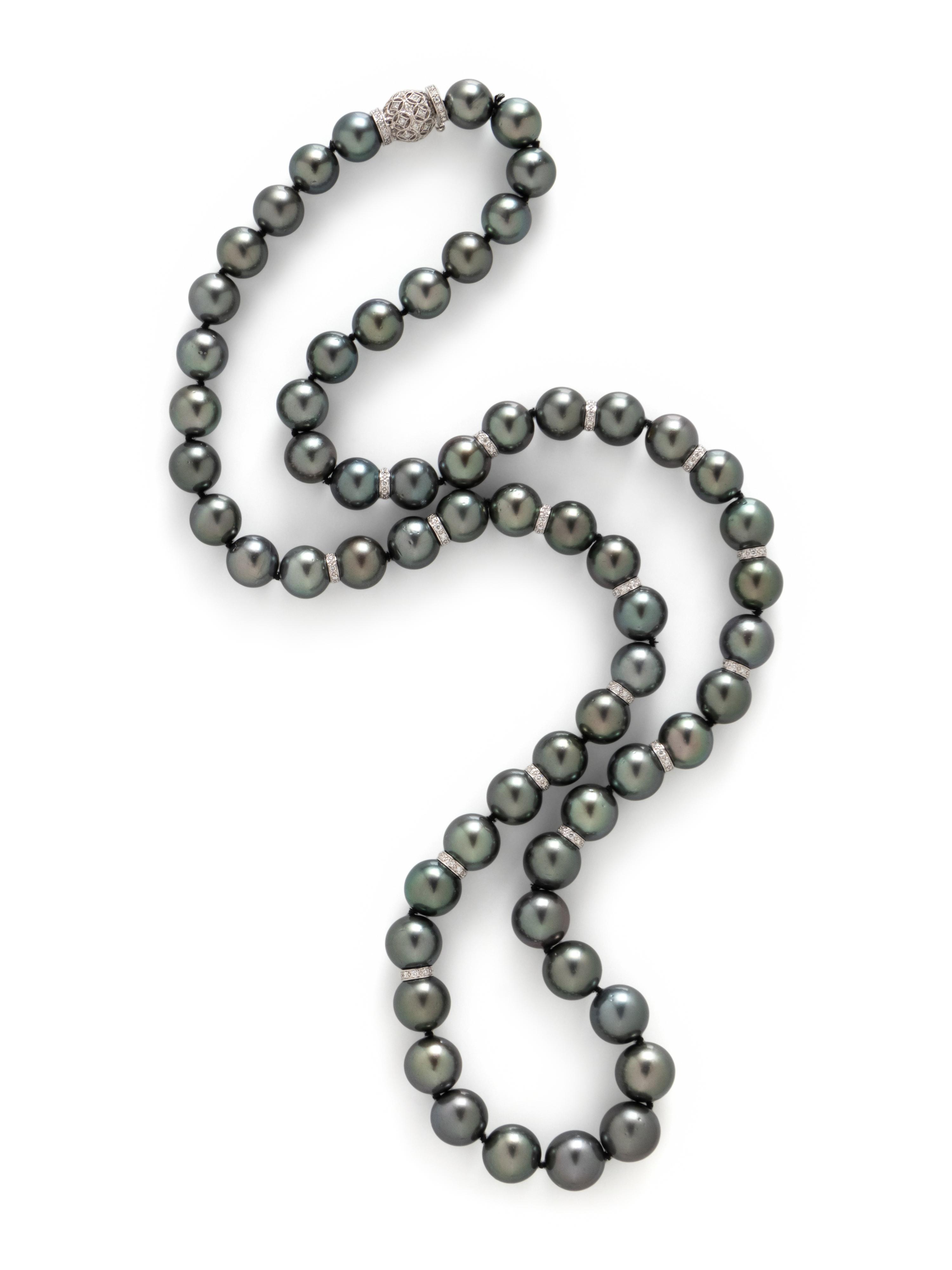 TAHITIAN CULTURED PEARL AND DIAMOND NECKLACE