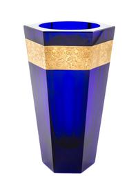 Moser, a cobalt blue vase, of tapering hexagonal form with gilt band decorated with classical figures