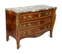 A Regence Style Gilt Bronze Mounted Crossbanded Marble-Top Commode — 19TH CENTURY