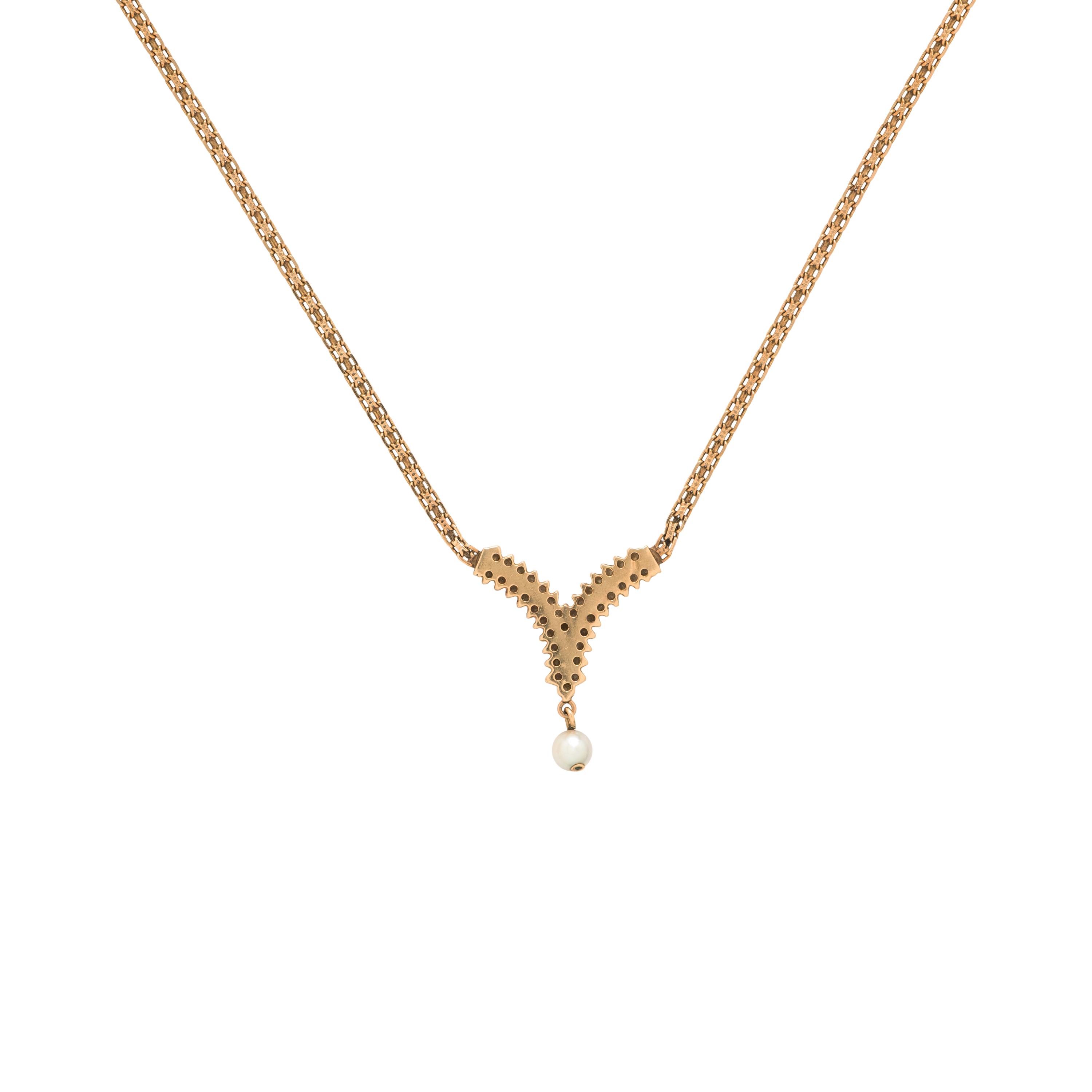 Yellow Gold, Diamond, and Pearl Necklace