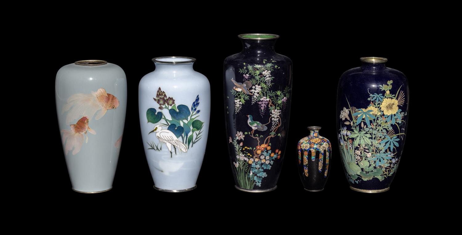 Five Japanese Cloisonné Enamel Vases