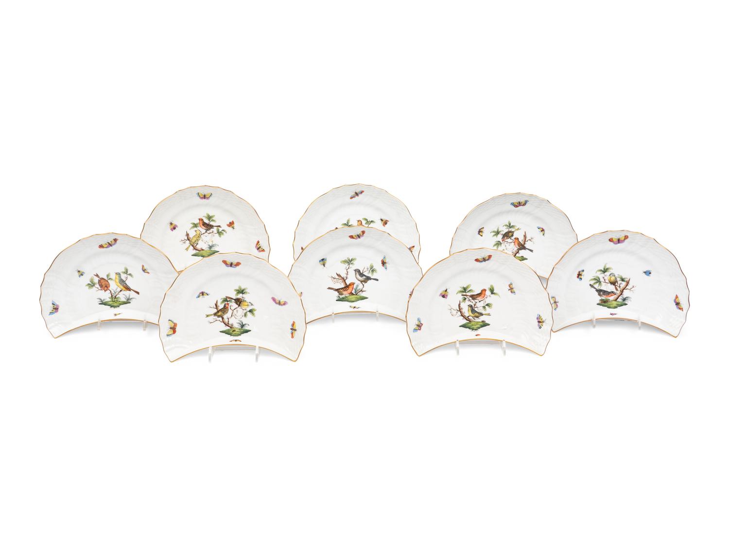 A Set of Eight Herend Rothschild Bird Crescent-Form Side Plates