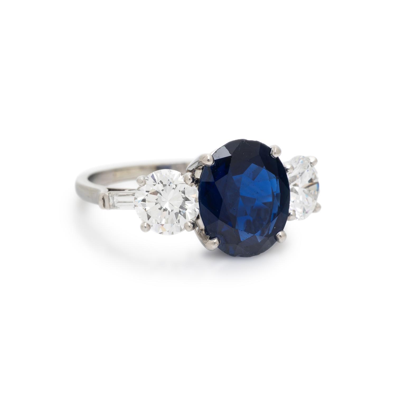 BIRKS, SAPPHIRE, DIAMOND, AND PLATINUM RING