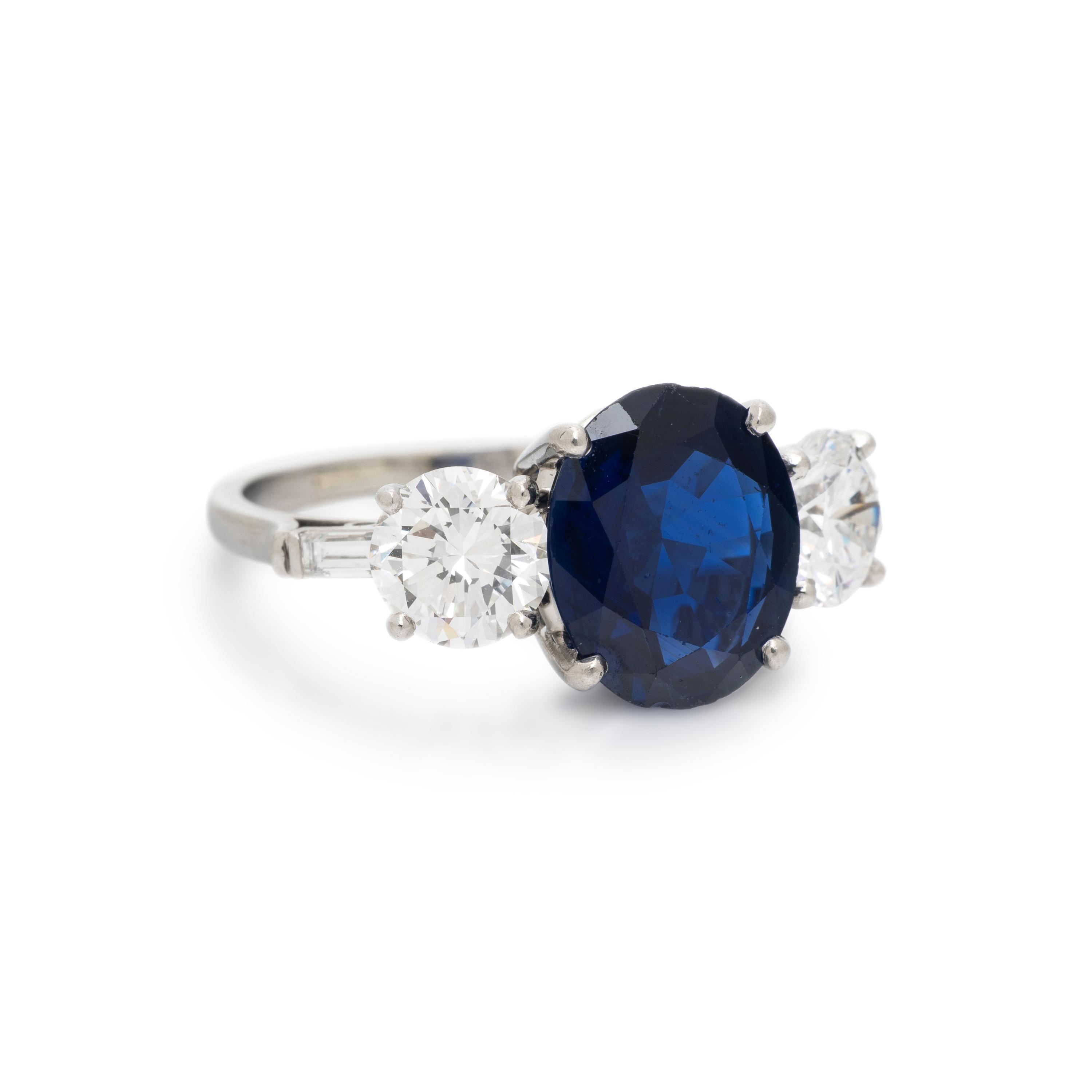 BIRKS, SAPPHIRE, DIAMOND, AND PLATINUM RING