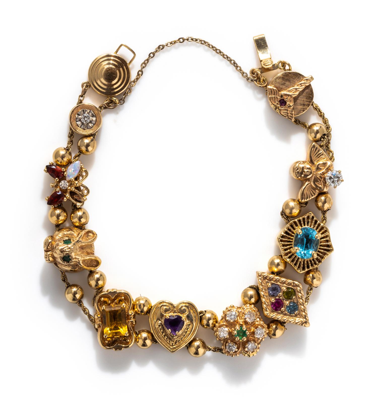 YELLOW GOLD AND MULITGEM SLIDE BRACELET
