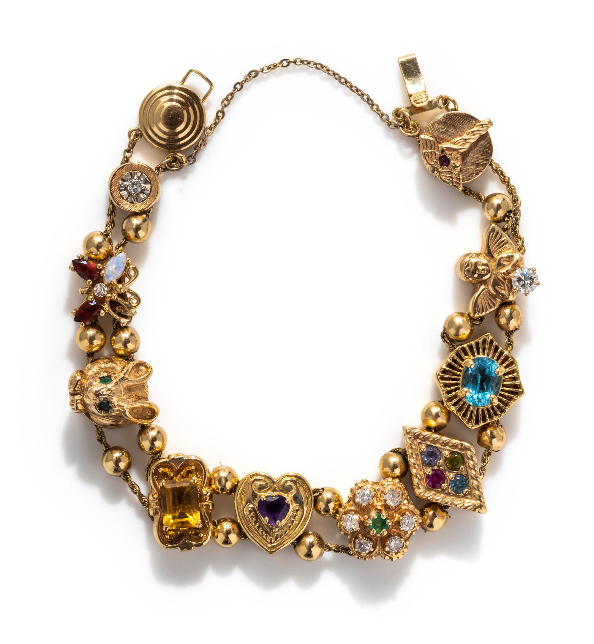 YELLOW GOLD AND MULITGEM SLIDE BRACELET