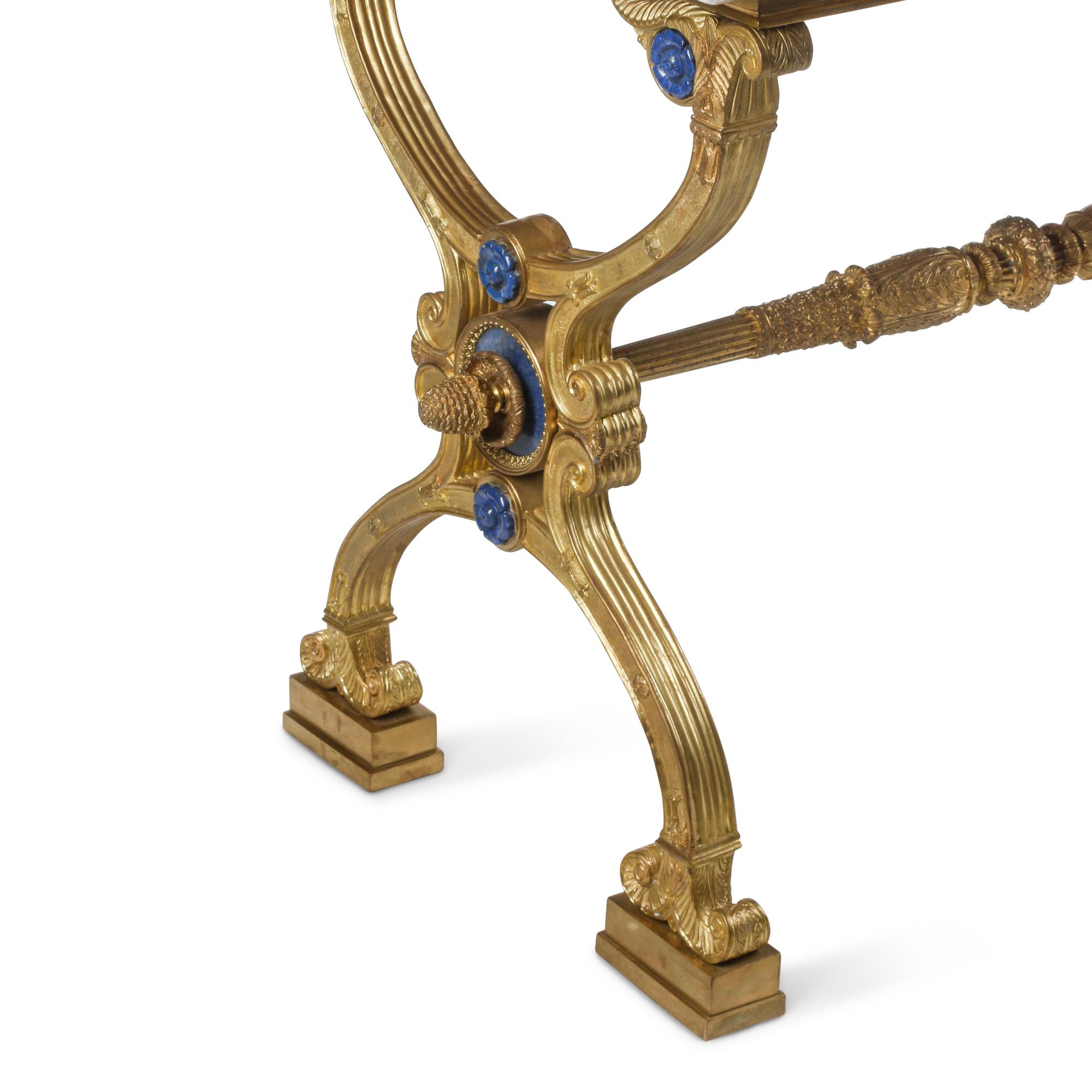 A Charles X Style Gilt Bronze, Lapis Lazuli and Marble Table