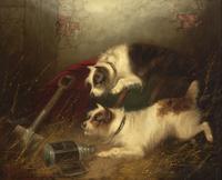 Edward George Armfield (British, 1817-1896) — Two Terriers Ratting in a Barn
