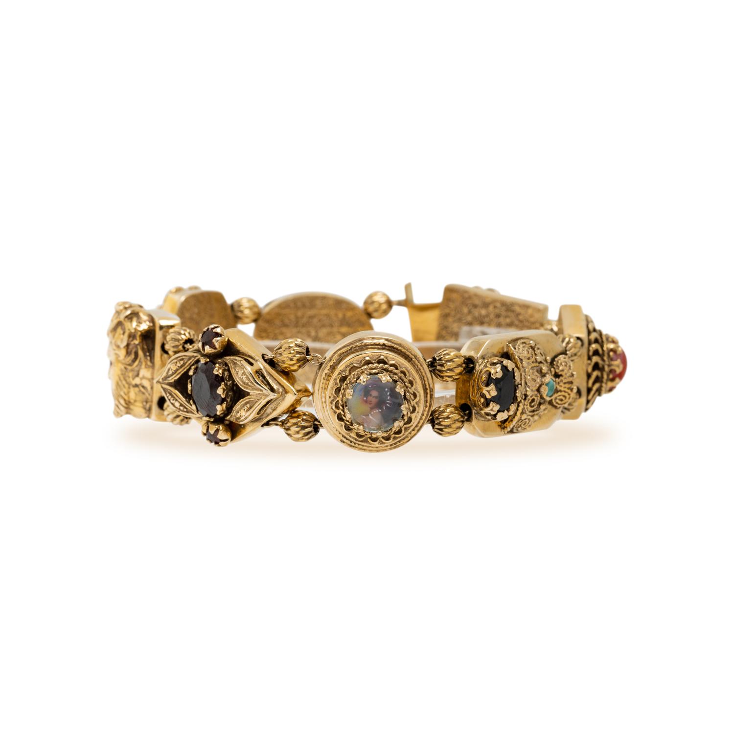 YELLOW GOLD AND MULTIGEM SLIDE CHARM BRACELET