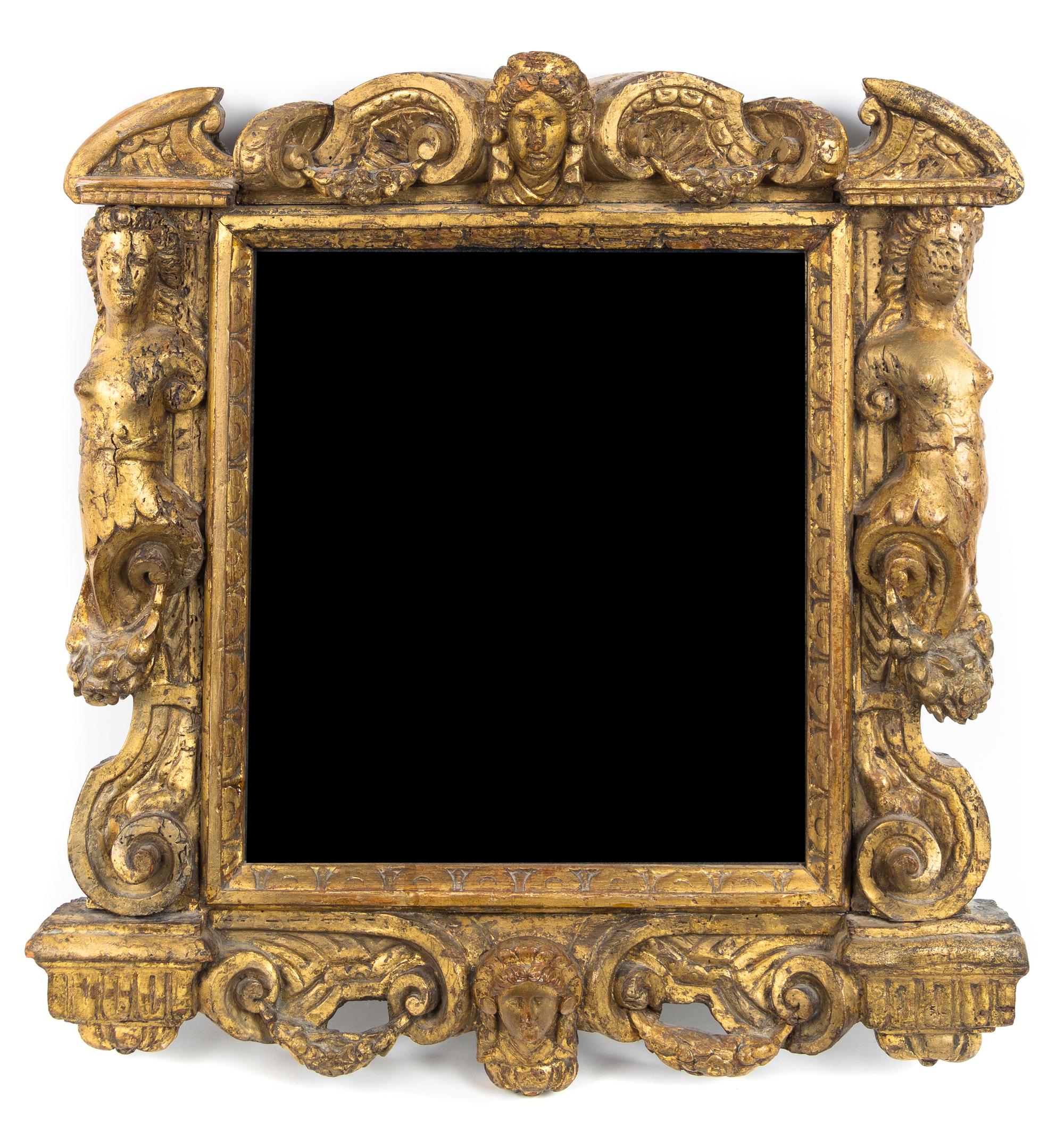 A Continental Carved Giltwood Mirror Height 21 1/2 x width 20 inches.