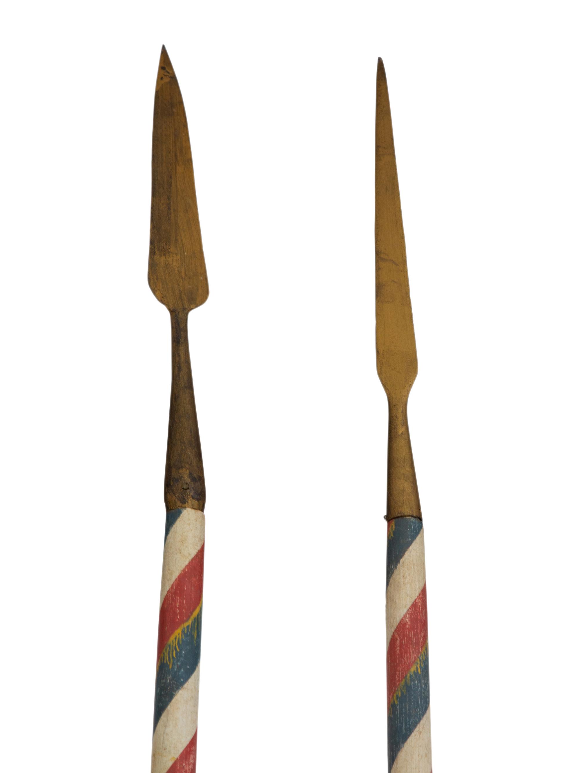 Four French Painted Javelins with Brass Blades