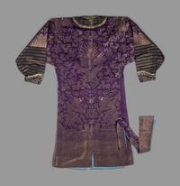 A Chinese Magenta Gold Brocade Dragon Robe