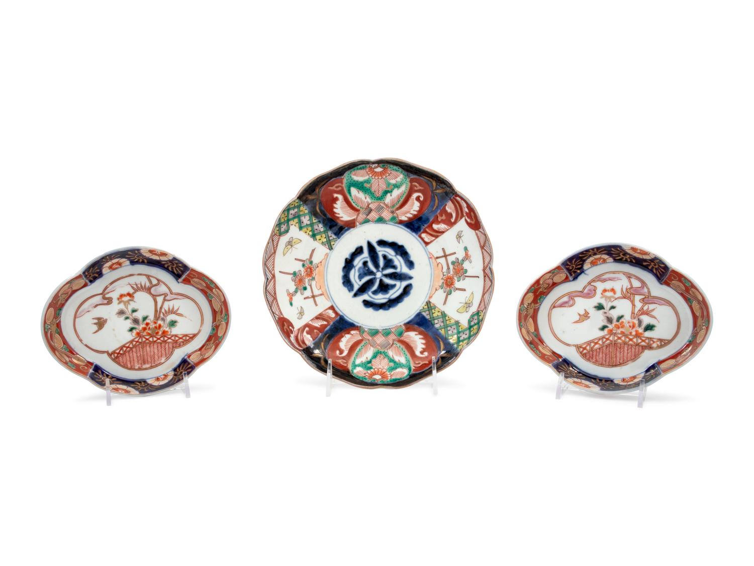 Three Japanese Imari Lobed Porcelain Dishes