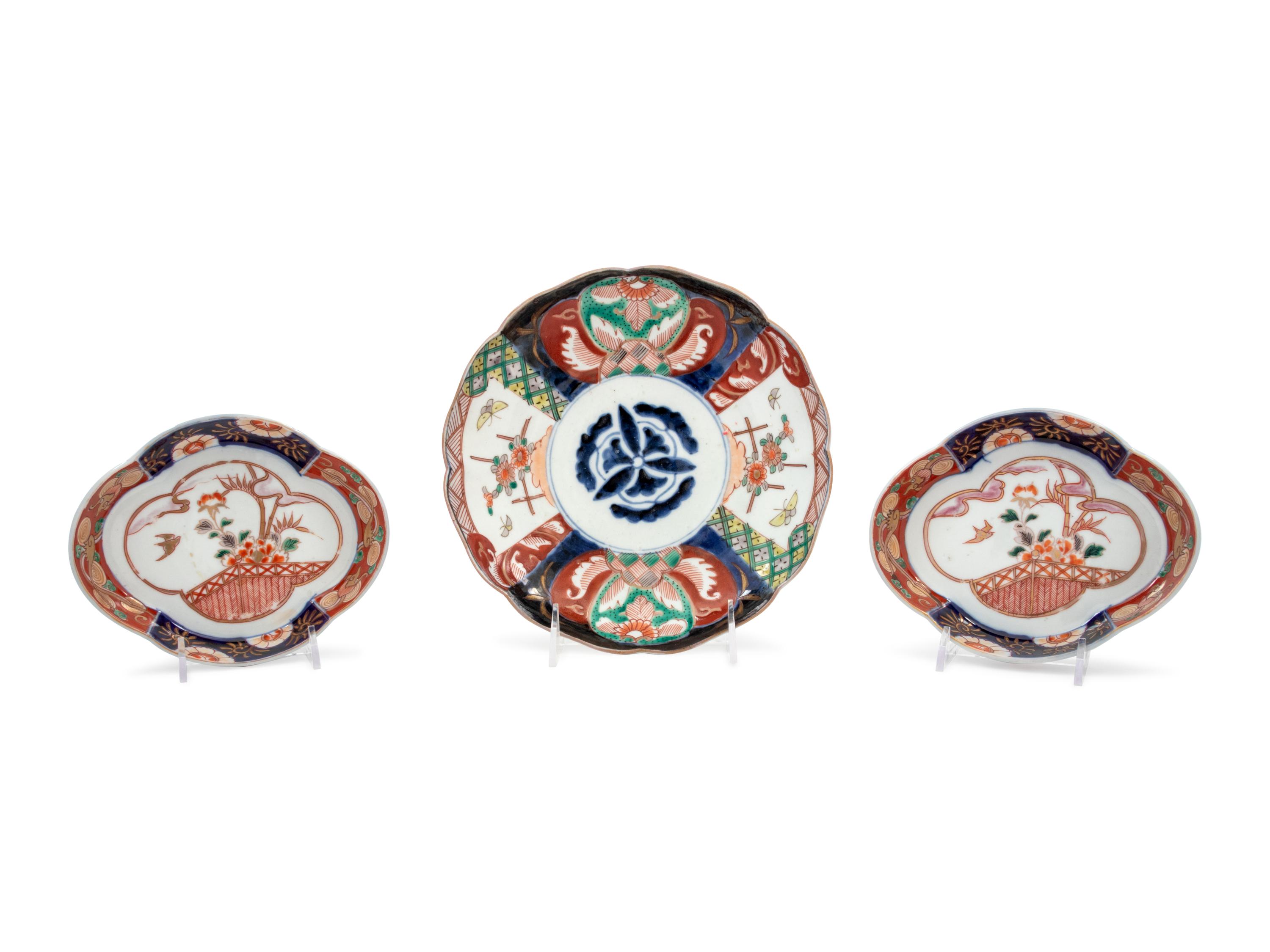 Three Japanese Imari Lobed Porcelain Dishes