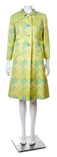 A Blum's-Vogue Yellow Floral Dress and Coat Ensemble, No size.