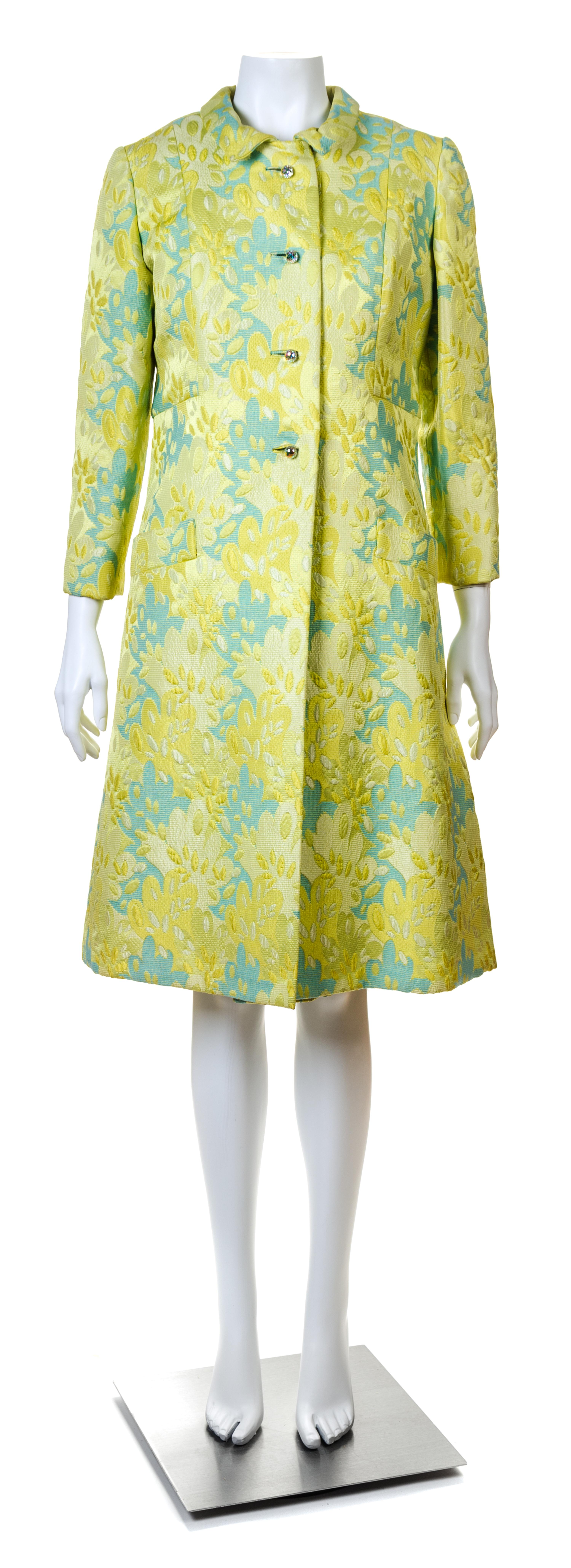 A Blum's-Vogue Yellow Floral Dress and Coat Ensemble, No size.