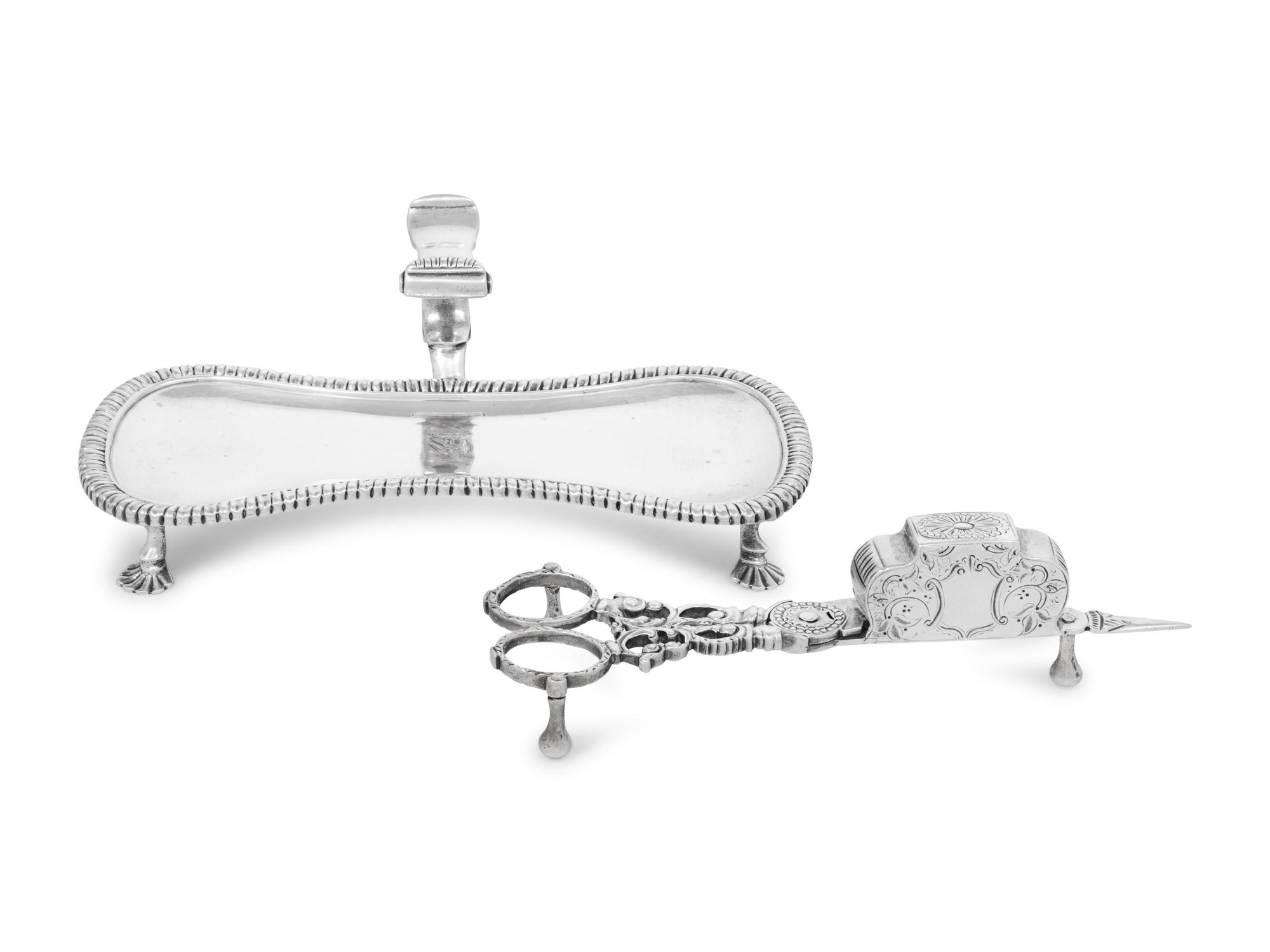 A George III Silver Wick Shears and Associated Tray