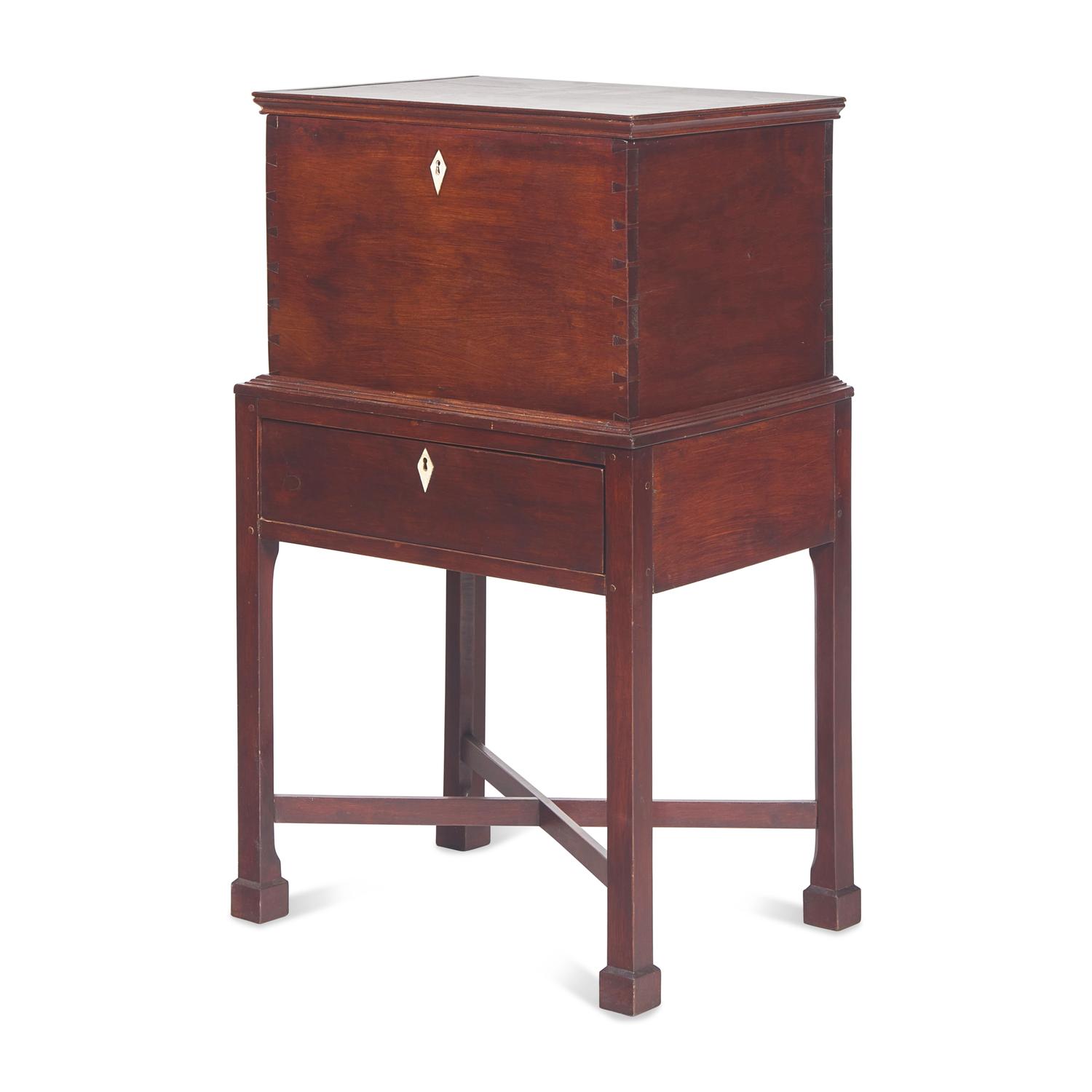 A Chippendale Stained Poplar Cellarette on Stand
