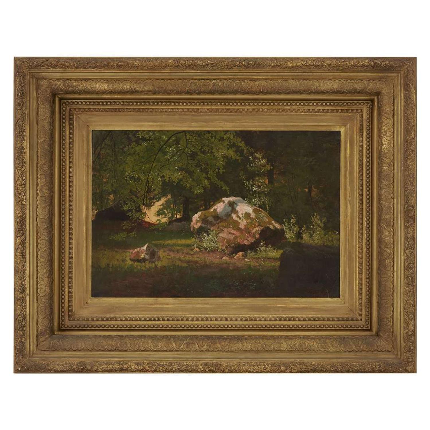 ALBERT BIERSTADT (AMERICAN 1830–1902) "ROCK AND FOREST STUDY"