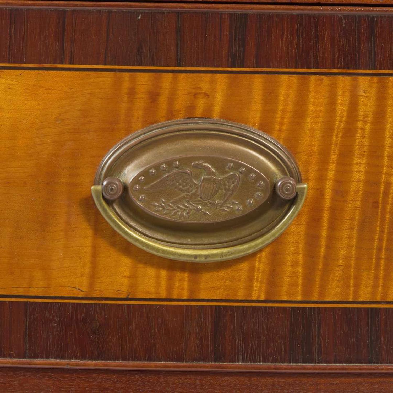 A Federal bowfront inlaid mahogany and tiger maple chest of drawers Probably Portsmouth, NH, circa 1800