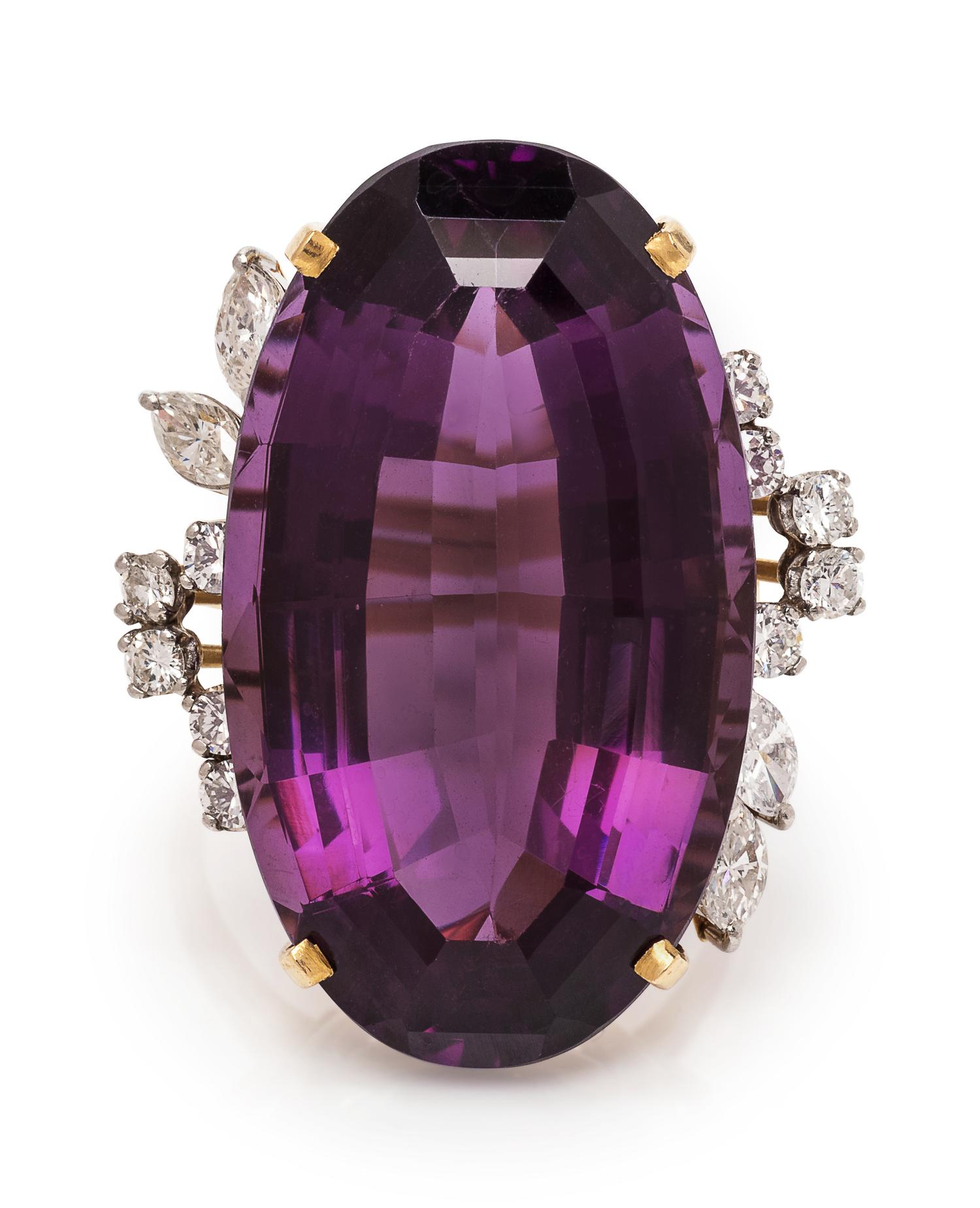 An 18 Karat Yellow Gold, Platinum, Amethyst and Diamond Ring, H. Stern,