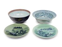 Two Chinese Export Bowls and A Pair of Celadon Ground Blue and White Porcelain Plates