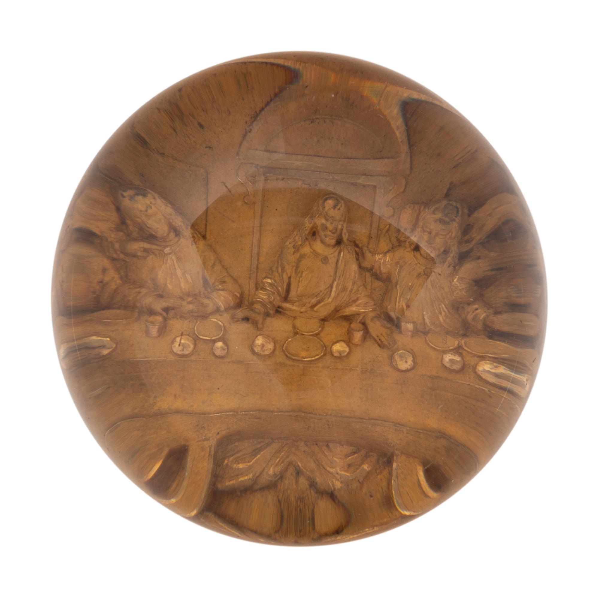 A Pinchbeck Last Supper Intaglio Molded Gold Paperweight