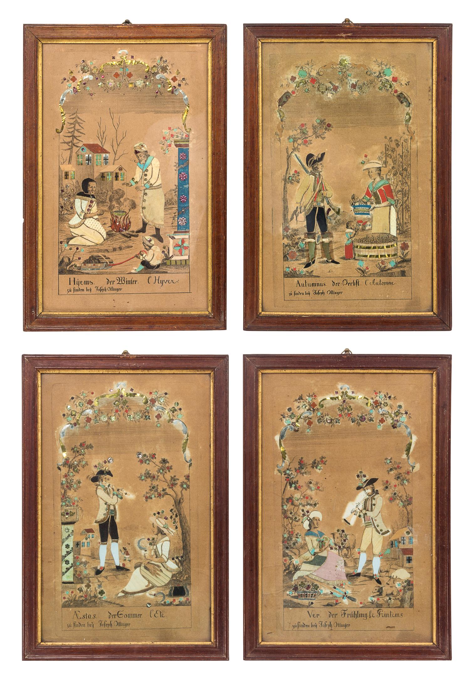 A Set of Four German Collages 13 3/4 x 9 1/4 inches. — 17TH/18TH CENTURY