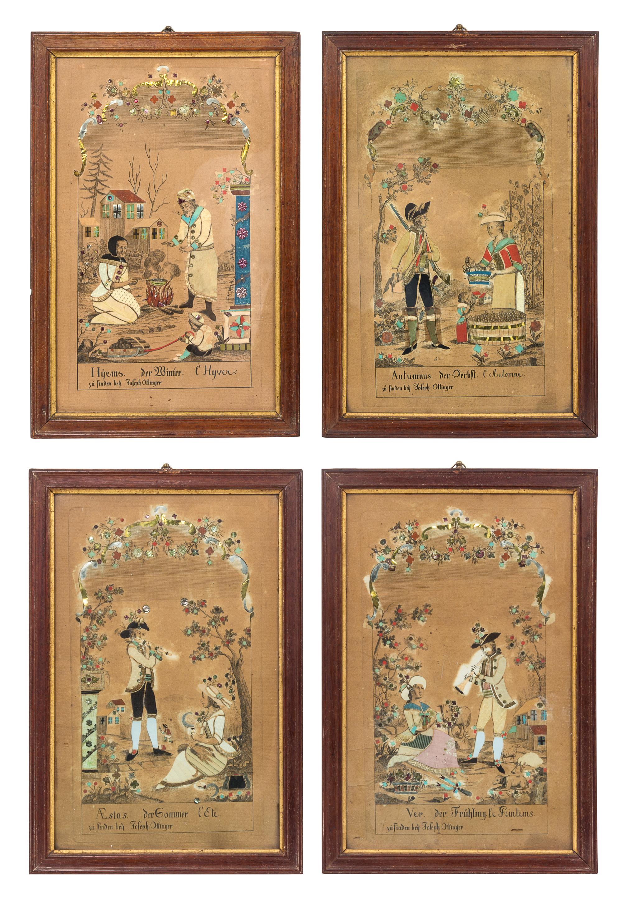 A Set of Four German Collages 13 3/4 x 9 1/4 inches. — 17TH/18TH CENTURY