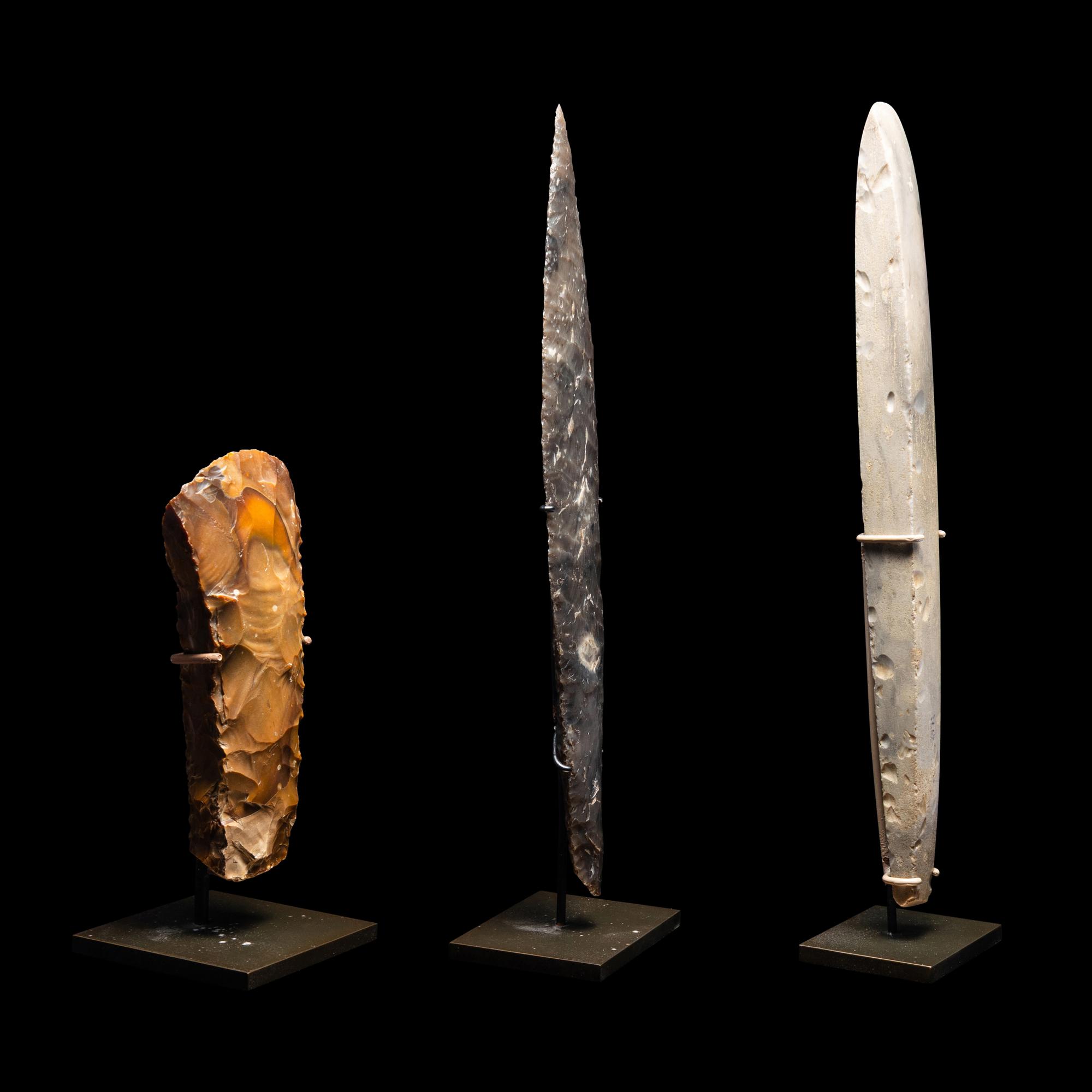 Three European Flint Axes and Daggers