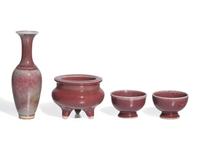Four Chinese Sang-de-Boeuf Glazed Porcelain Wares