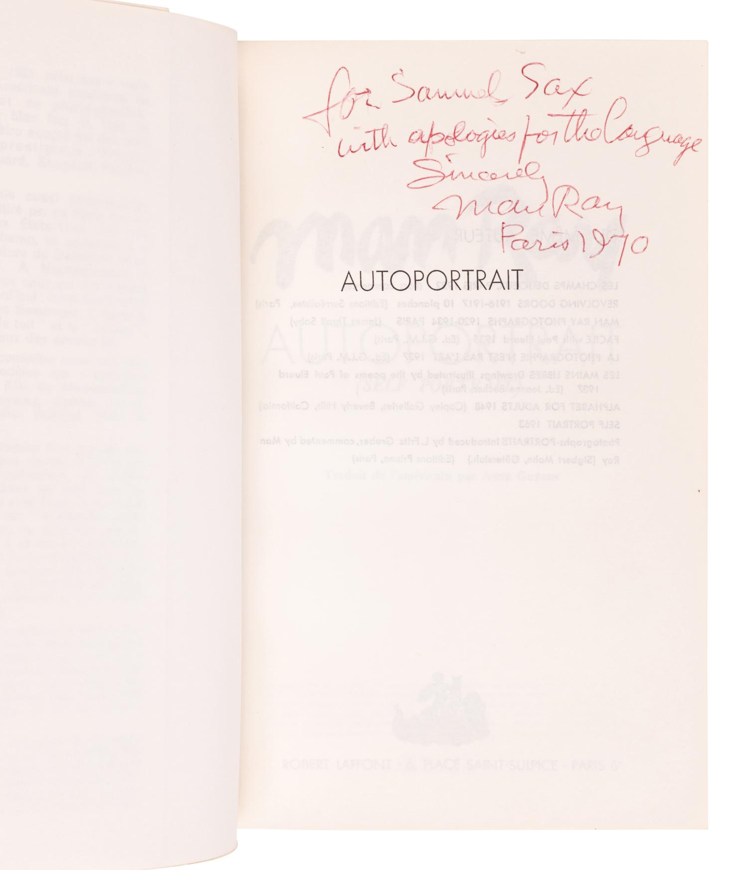 [ARTIST BOOKS]. RAY, Man (1890-1976). Autoportrait. Paris: Robert Laffont, 1964.