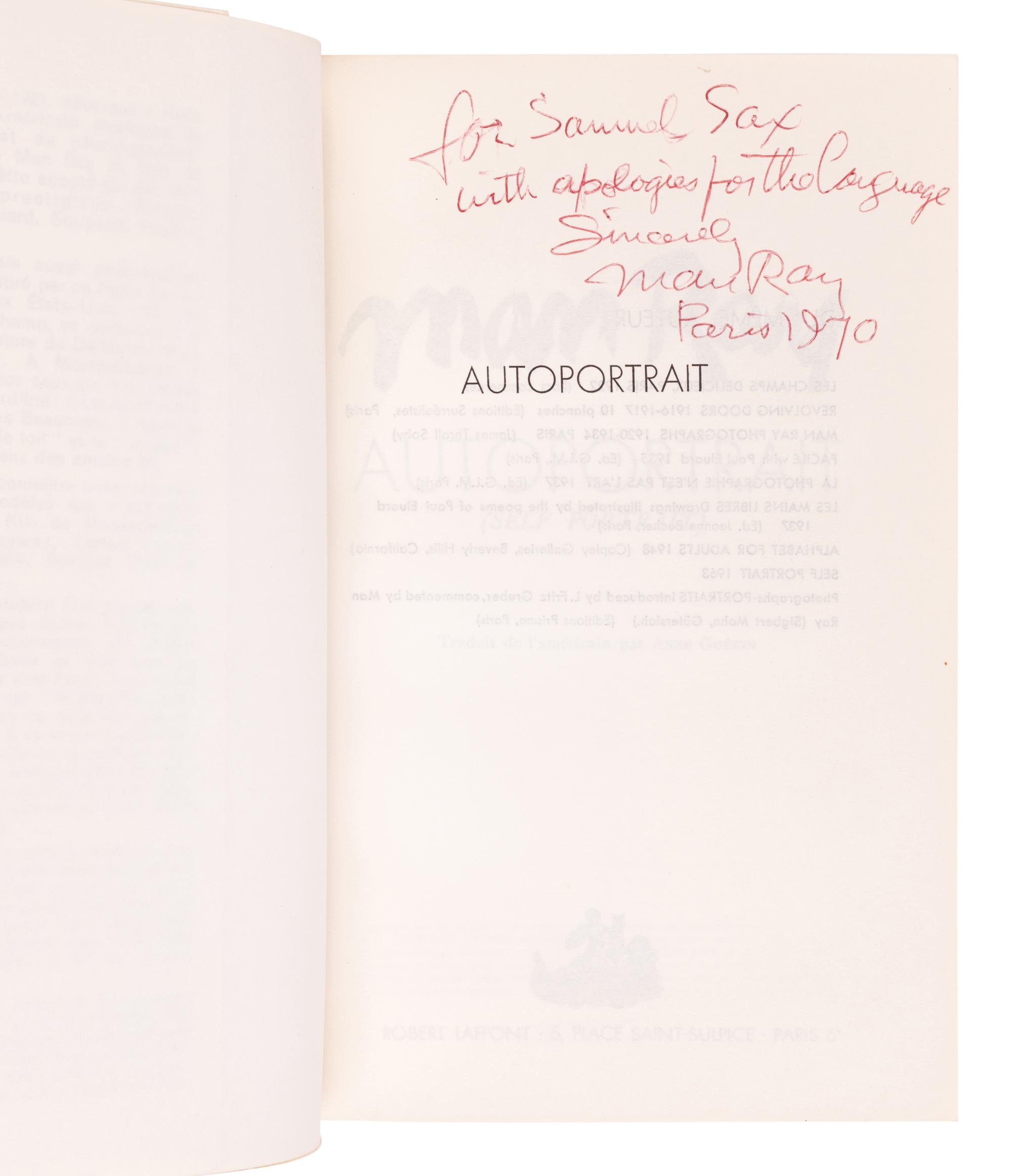 [ARTIST BOOKS]. RAY, Man (1890-1976). Autoportrait. Paris: Robert Laffont, 1964.