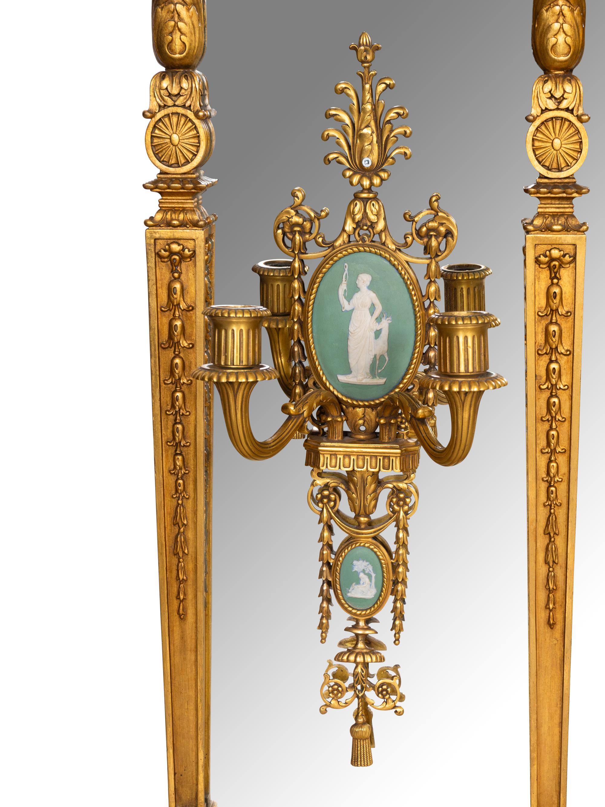 A Fine Edwardian Giltwood and Gesso Overmantel Mirror with Wedgwood-Style Plaques