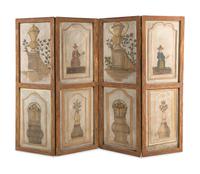 A French Painted Canvas Four-Panel Floor Screen