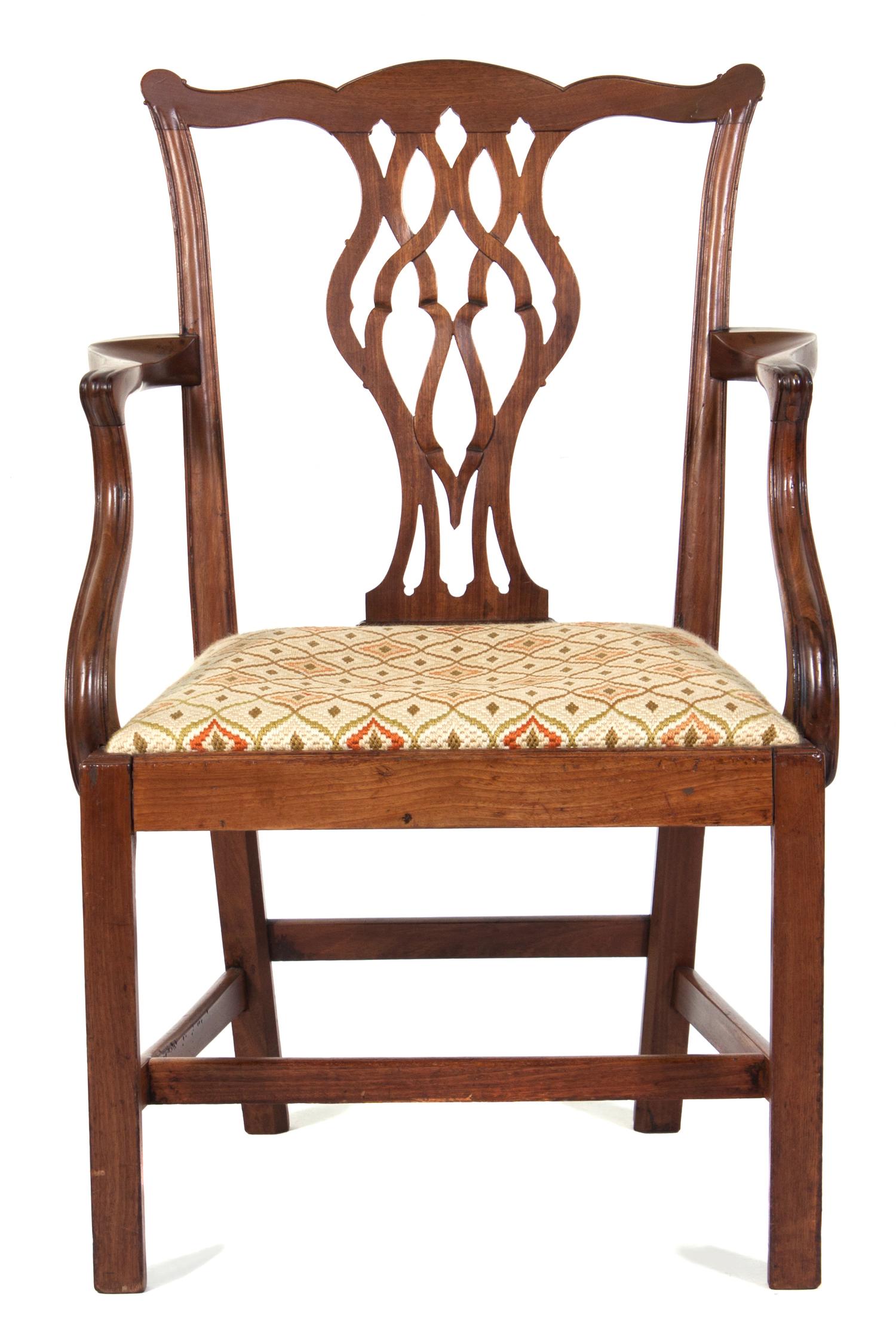 A Chippendale Mahogany Armchair Height 38 1/4 inches. — ENGLISH OR AMERICAN, CIRCA 1785