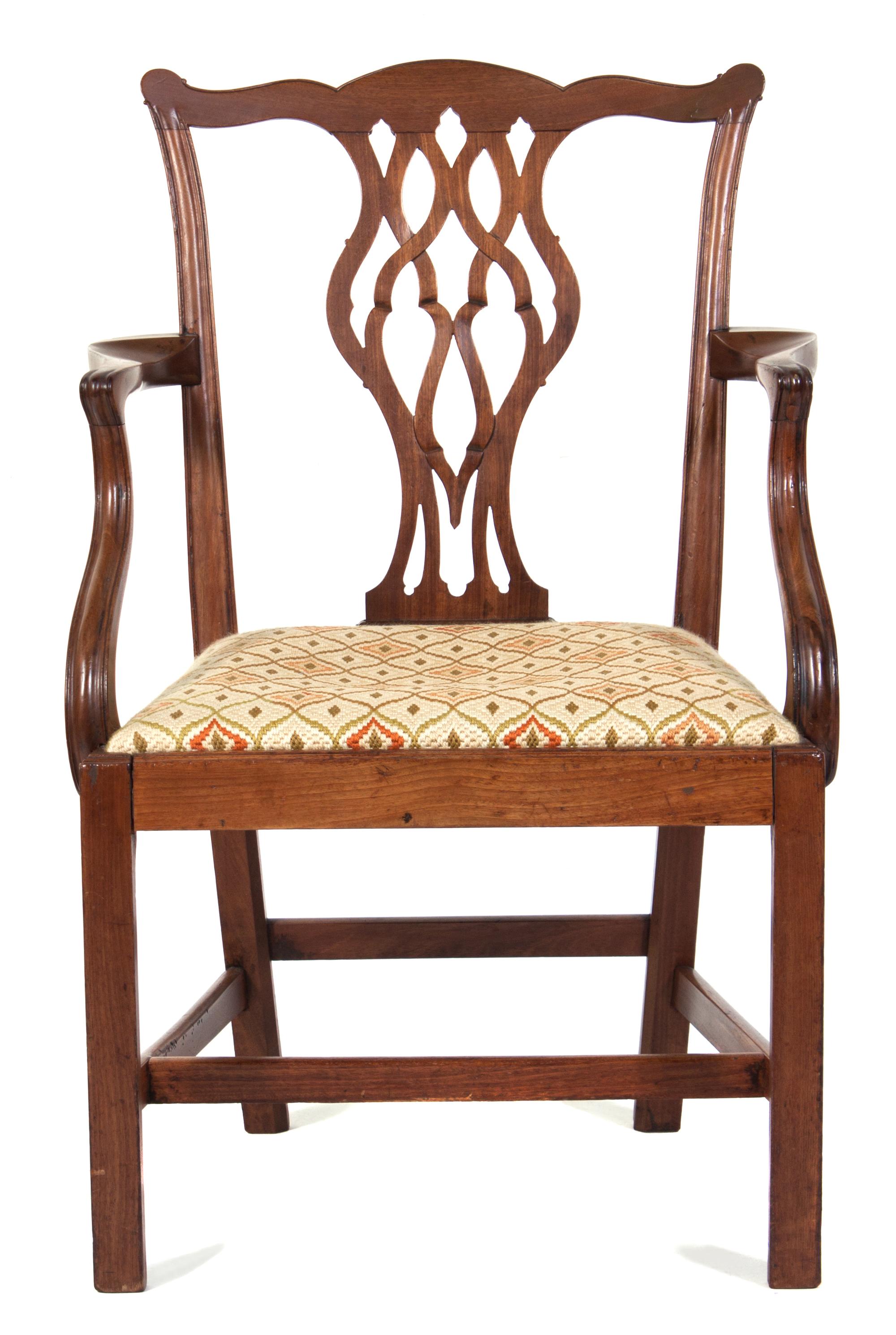 A Chippendale Mahogany Armchair Height 38 1/4 inches. — ENGLISH OR AMERICAN, CIRCA 1785