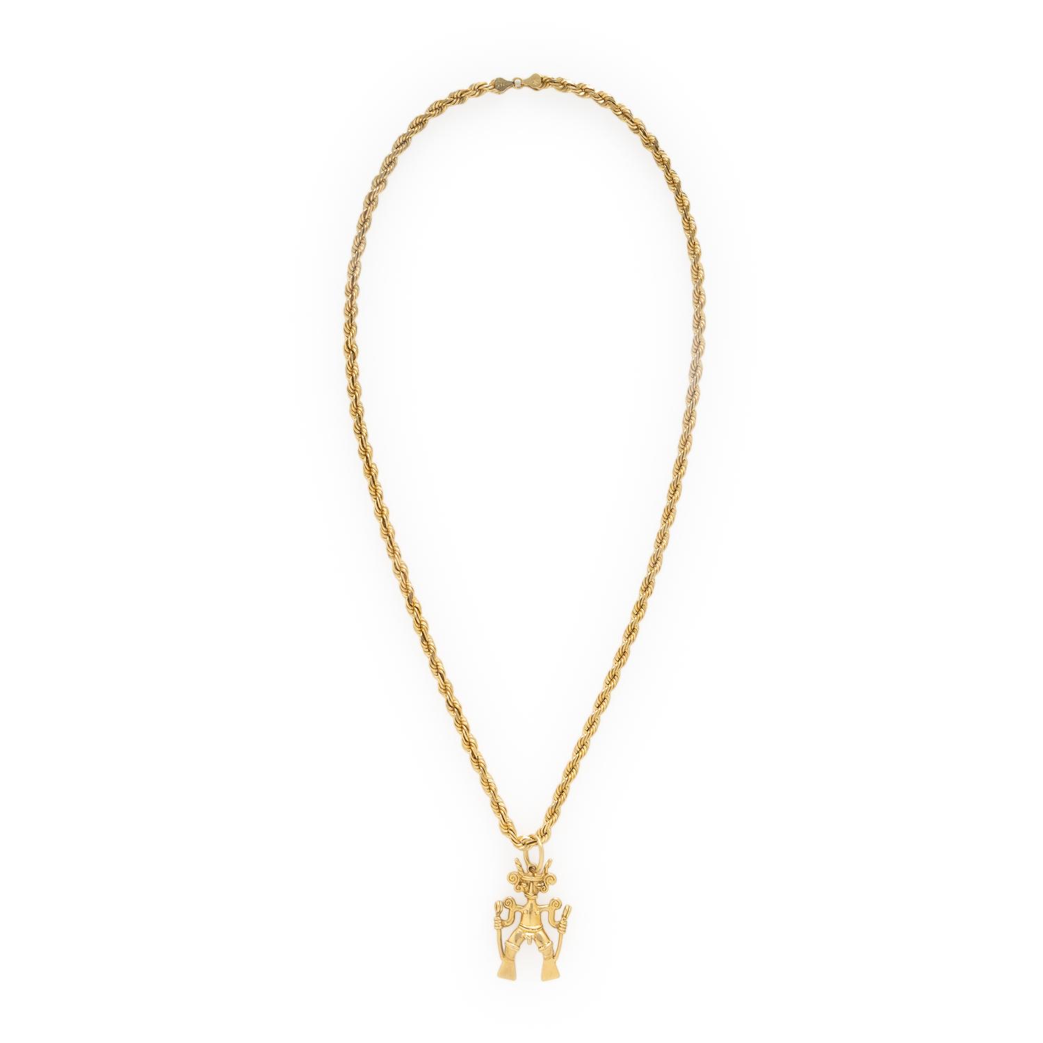 Yellow Gold Pre-Colombian Style Figure Pendant Necklace
