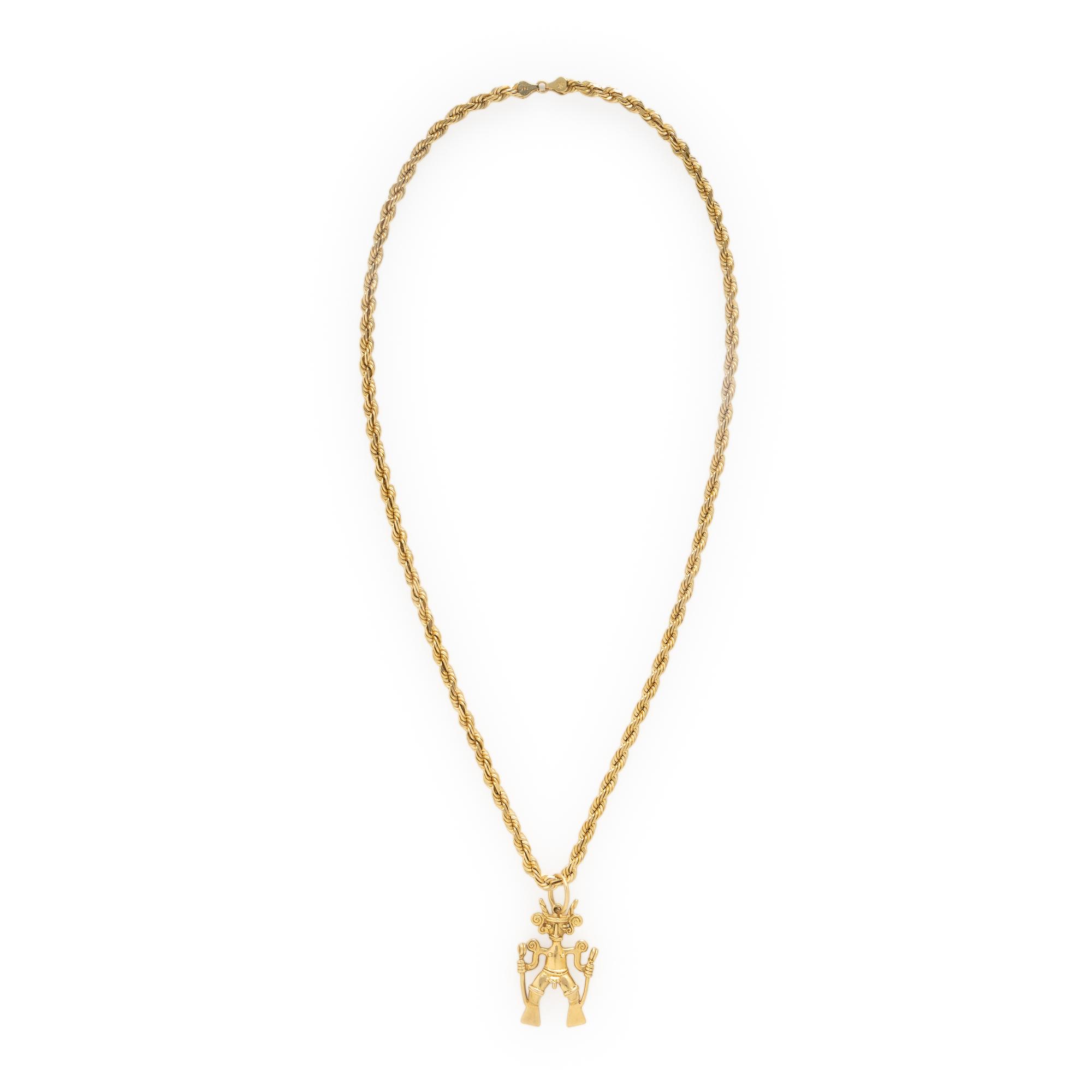 Yellow Gold Pre-Colombian Style Figure Pendant Necklace