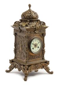 A French Neoclassical Brass Mantel Clock Height 17 x width 9 x depth 8 1/4 inches. — LATE 19TH CENTURY