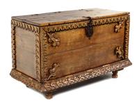 A Spanish Colonial Iron Mounted Trunk Height 32 x width 45 x depth 27 inches. — 18TH CENTURY