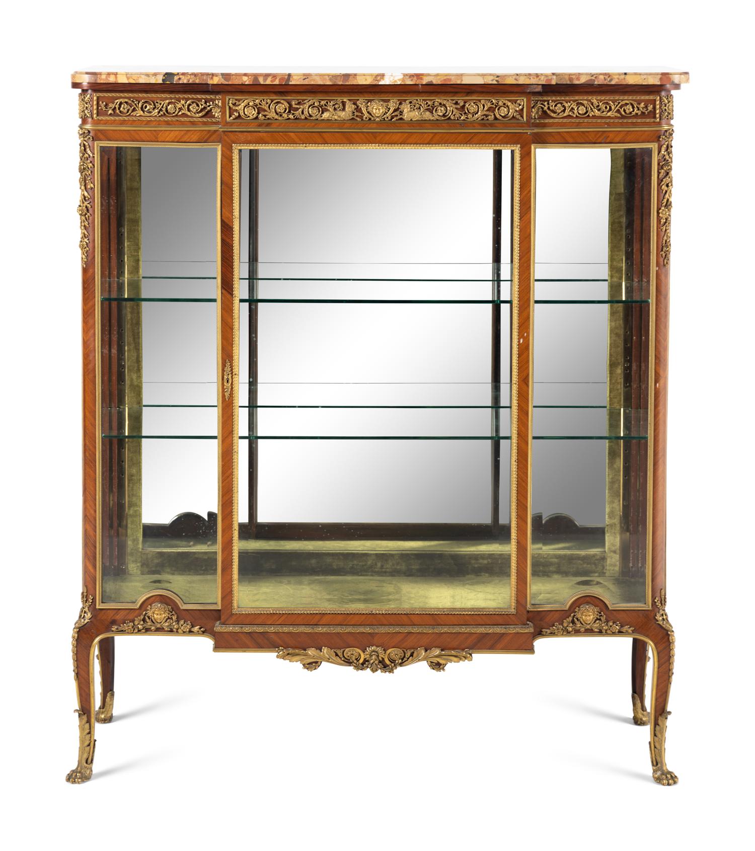 A Louis XV Style Gilt Bronze Mounted Kingwood Marble-Top Vitrine