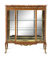 A Louis XV Style Gilt Bronze Mounted Kingwood Marble-Top Vitrine