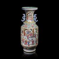 A Large Chinese Famille Rose Porcelain Vase, Late 19th Century — 清晚期 粉彩開光人物故事圖雙耳大賞瓶
