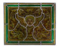 Four French Stained and Leaded Glass Panels Height of largest 21 1/8 x width 17 5/8 inches. — 19TH CENTURY