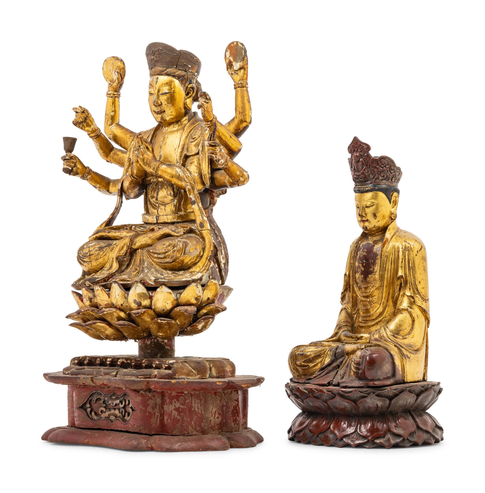 Two Vietnamese Gilt Lacquer Wood Buddhist Figures