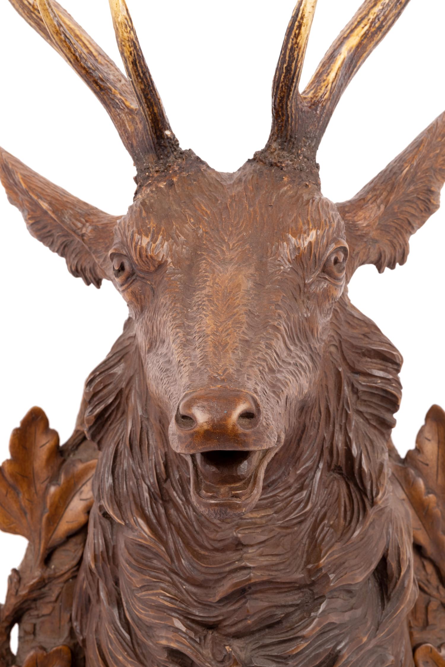 A Black Forest Carved Stag Head