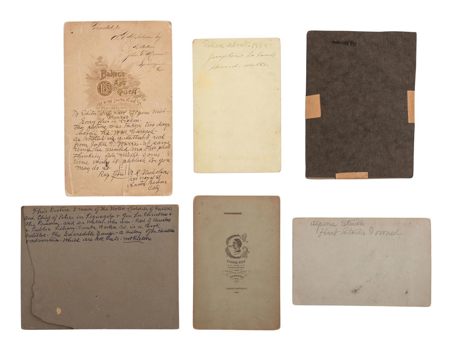 [EARLY PHOT.] 6 photos owned or taken by Nicholson, incl. criminal "Blinky" Morgan & Native subject