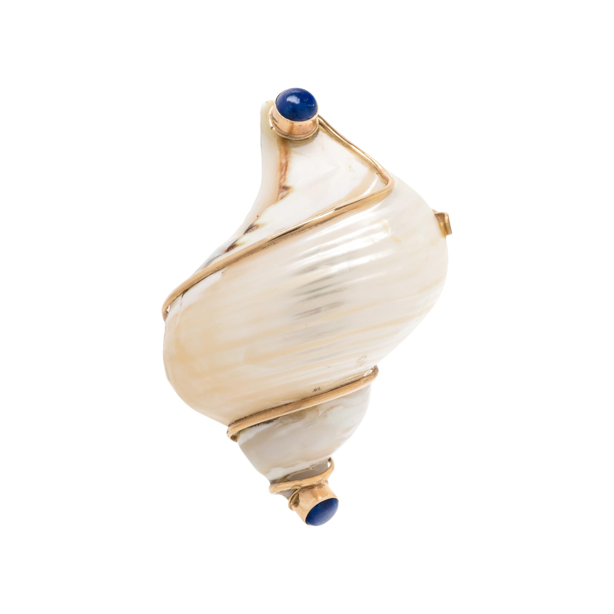 SHELL AND SODALITE BROOCH