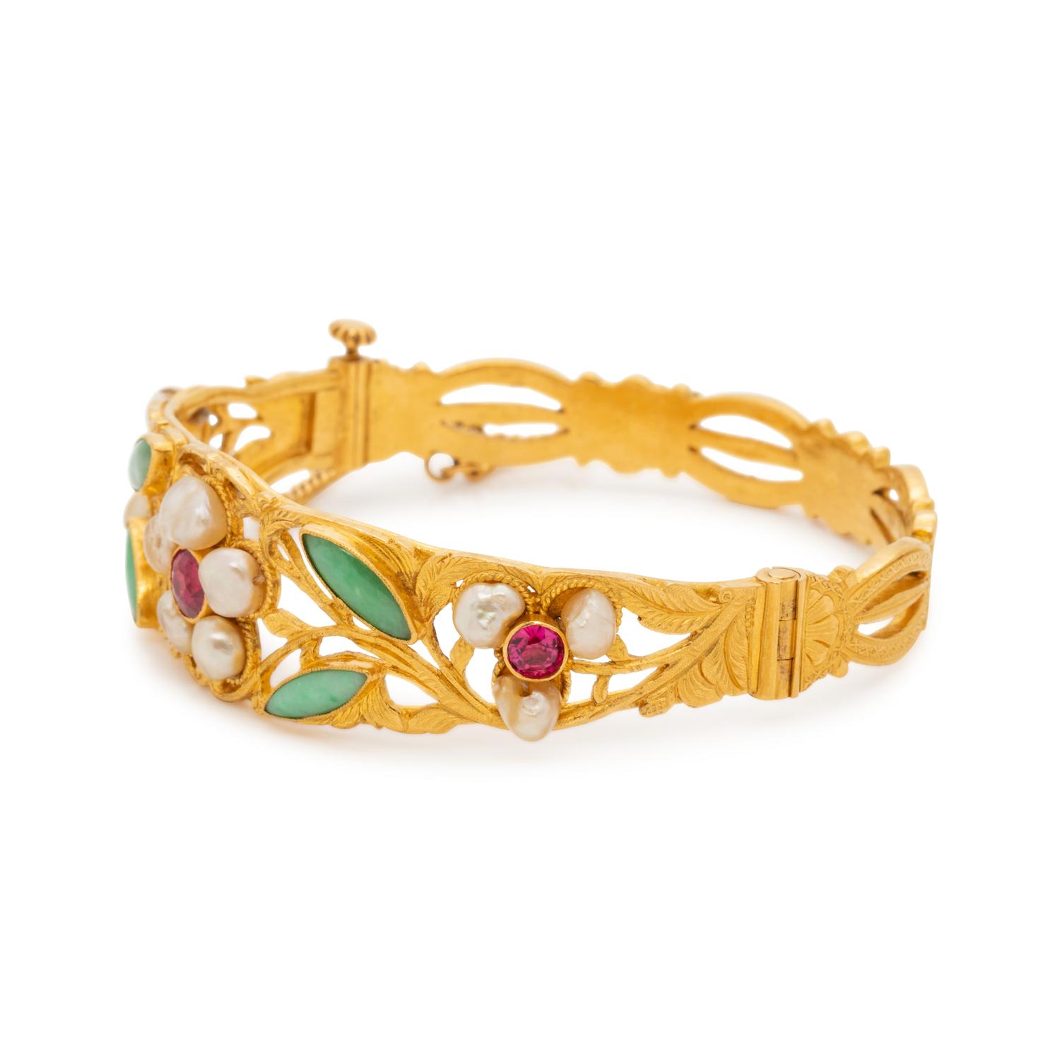 HIGH KARAT GOLD AND MULTIGEM BANGLE BRACELET